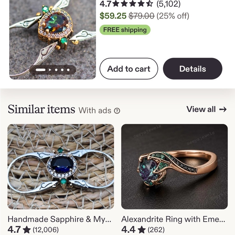 Alexandrite-Style Mystic Teardrop Ring in Green and Purple - Unbranded